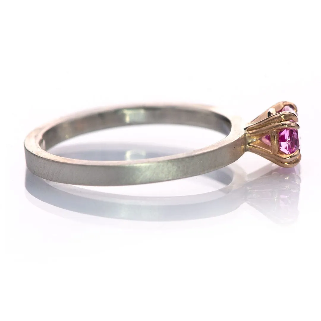 Oval Pink Lab Sapphire Rose Gold Prongs & Sterling Silver Stacking Ring, Size 4 to 9