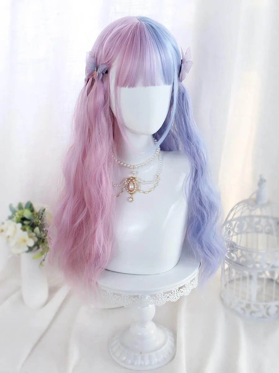 PASTEL HALF PINK HALF BLUE LONG CURLY WIG BY90073