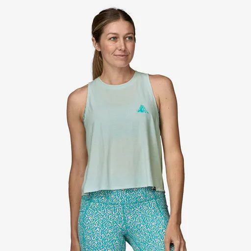 Patagonia Women's Capilene Cool Trail Cropped Tank Top - Chouinard Crest: Wispy Green