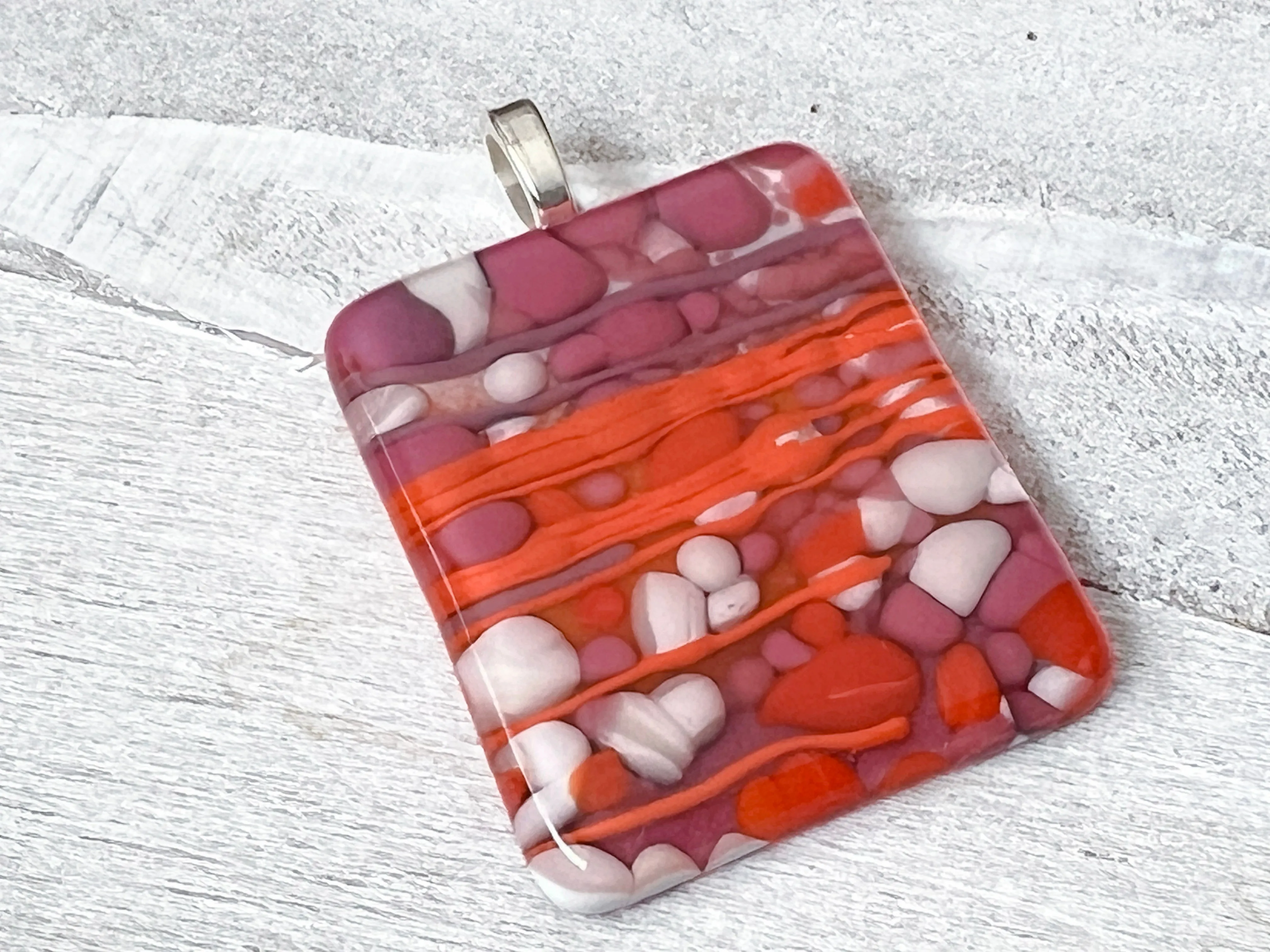 Pink and Orange fused glass pendant