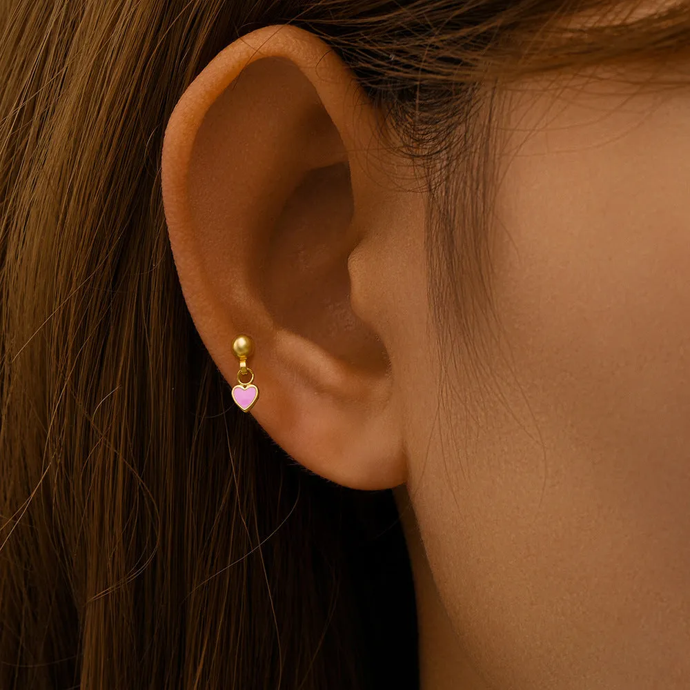 Pink Love Enamel Ball Back Earrings