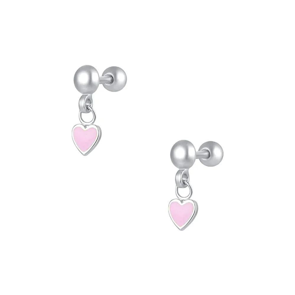 Pink Love Enamel Ball Back Earrings