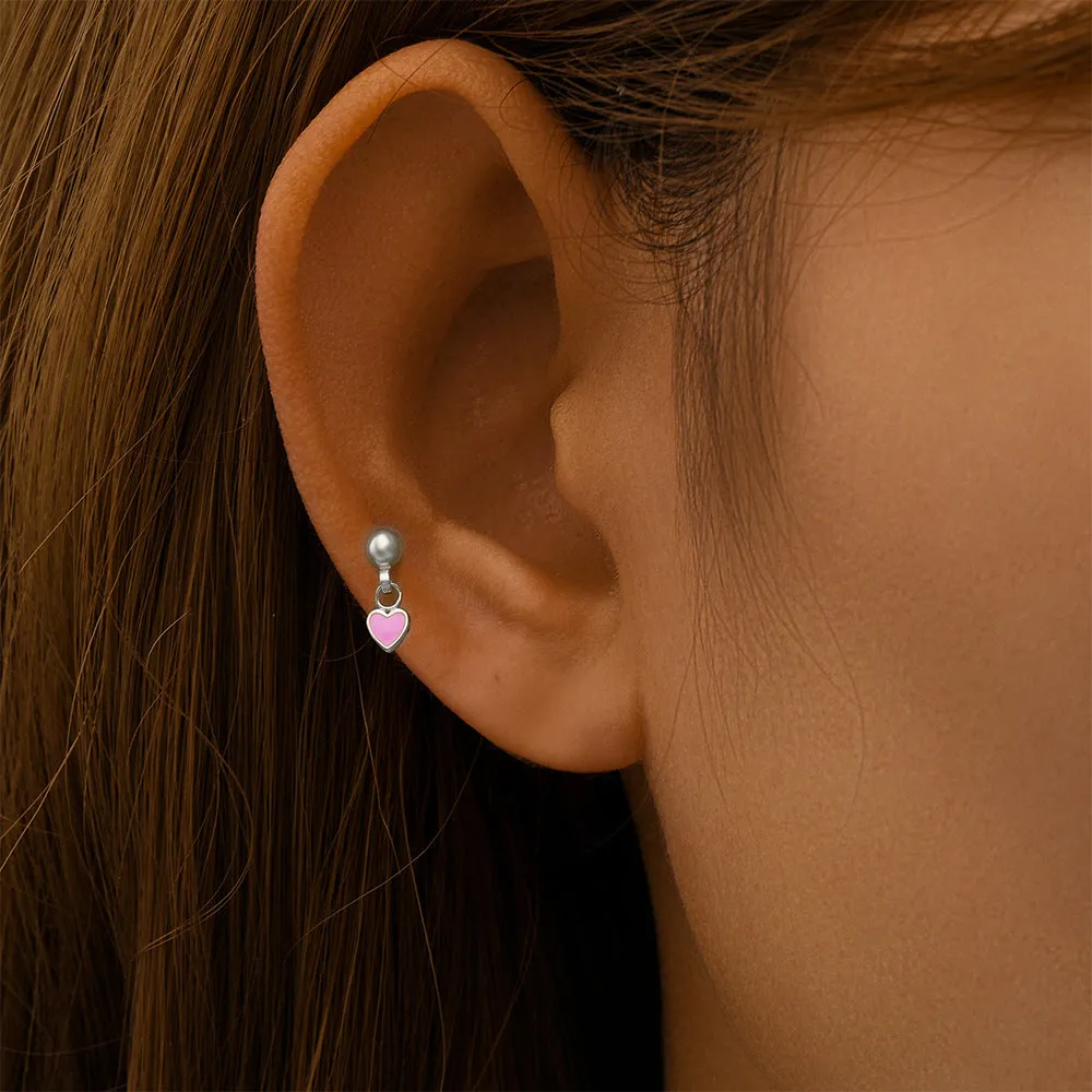 Pink Love Enamel Ball Back Earrings