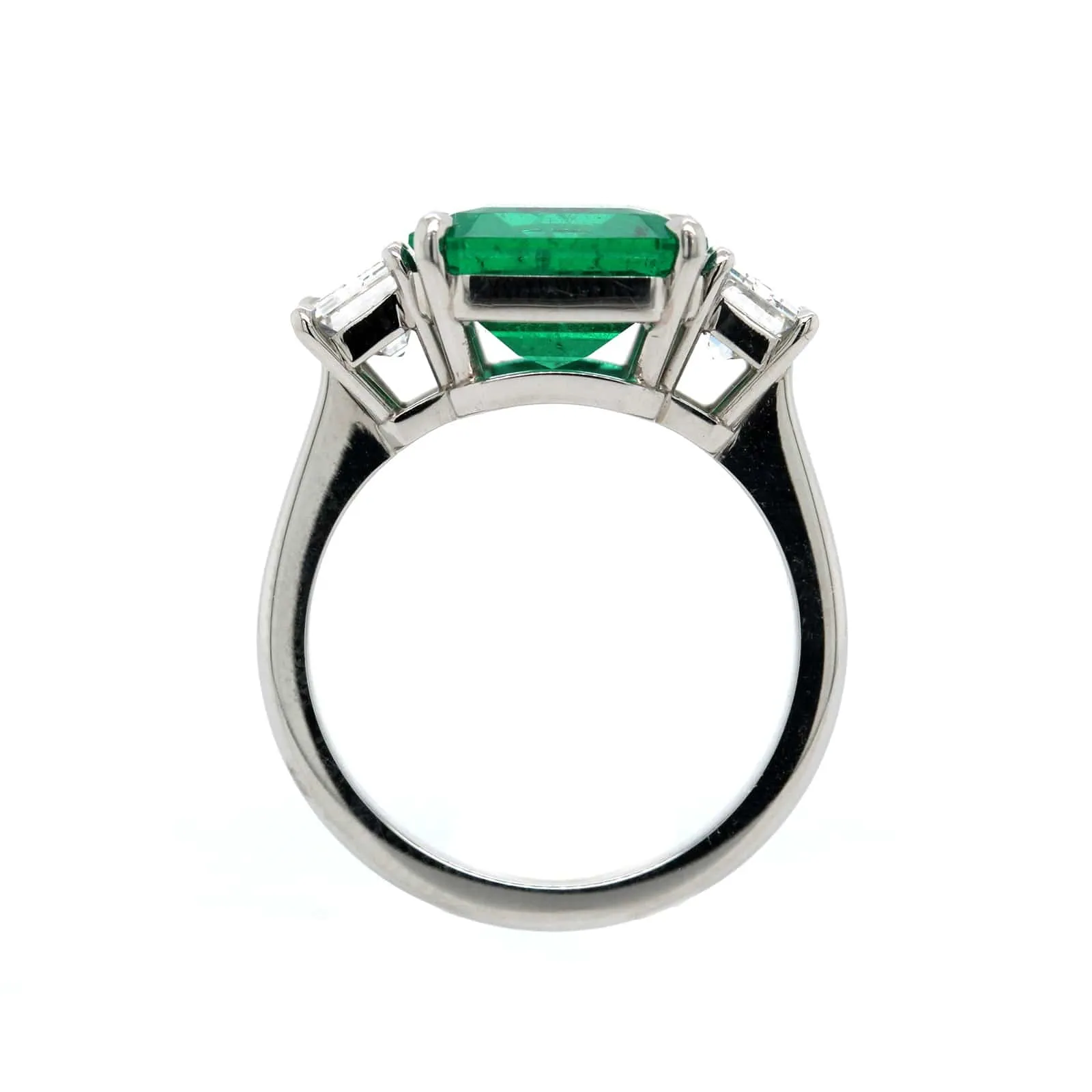 Platinum 3 Stone Emerald and Diamond Ring