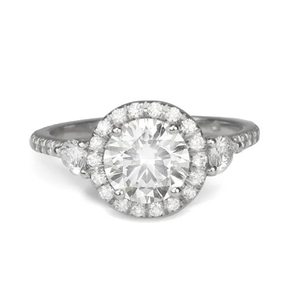 Platinum Mount with Diamond Halo and Pear-Shaped Diamond Shoulders