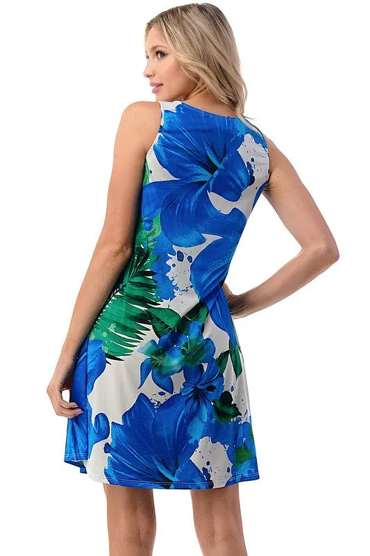 Printed Big Zipper Tank Dress - Royal