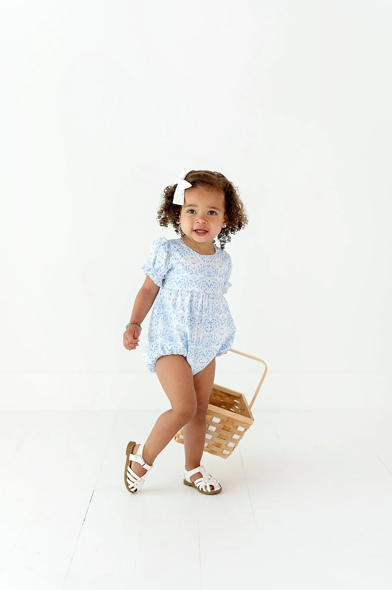 Quinn Poplin Romper in Blue Bunnies