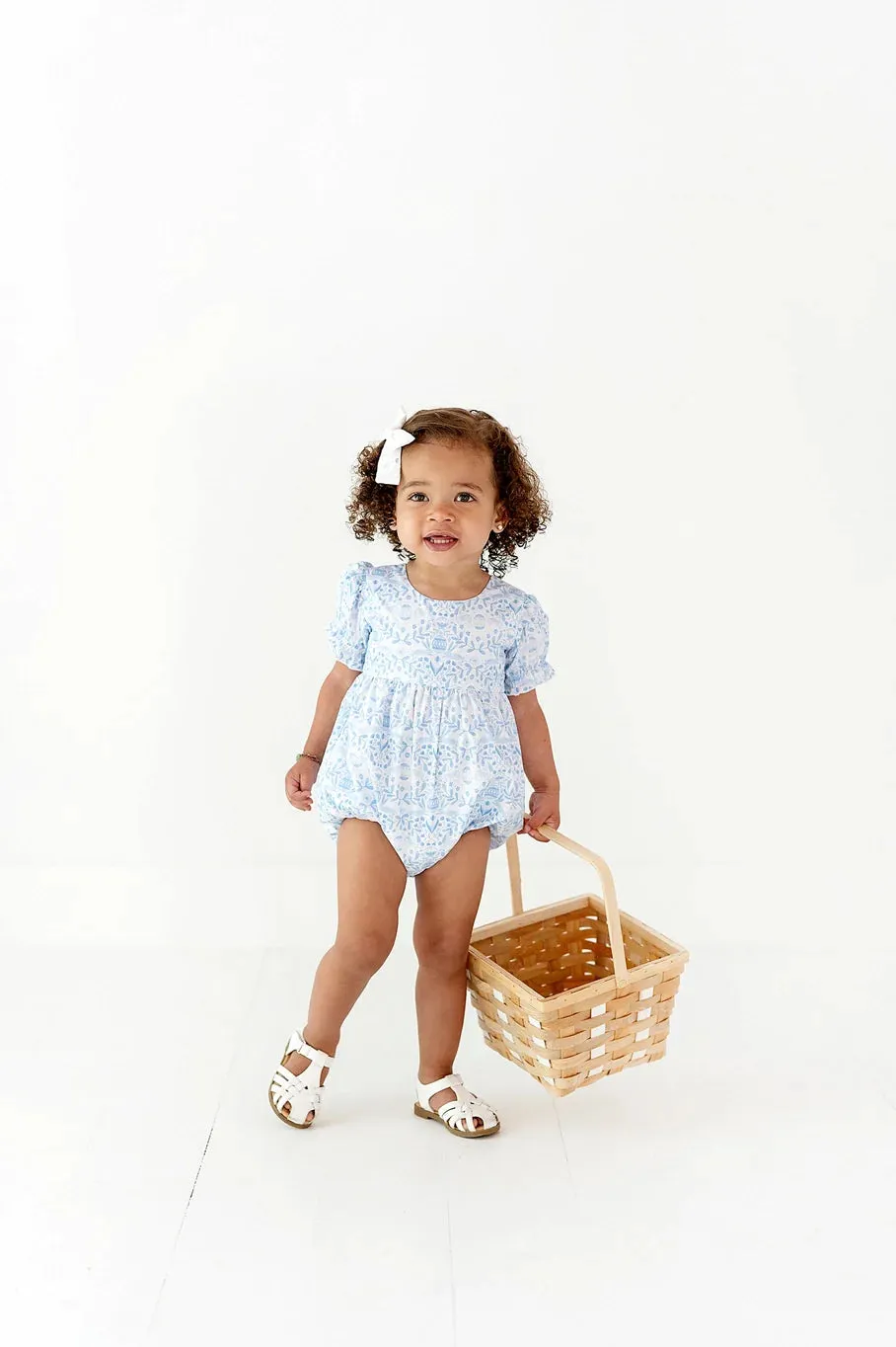 Quinn Poplin Romper in Blue Bunnies