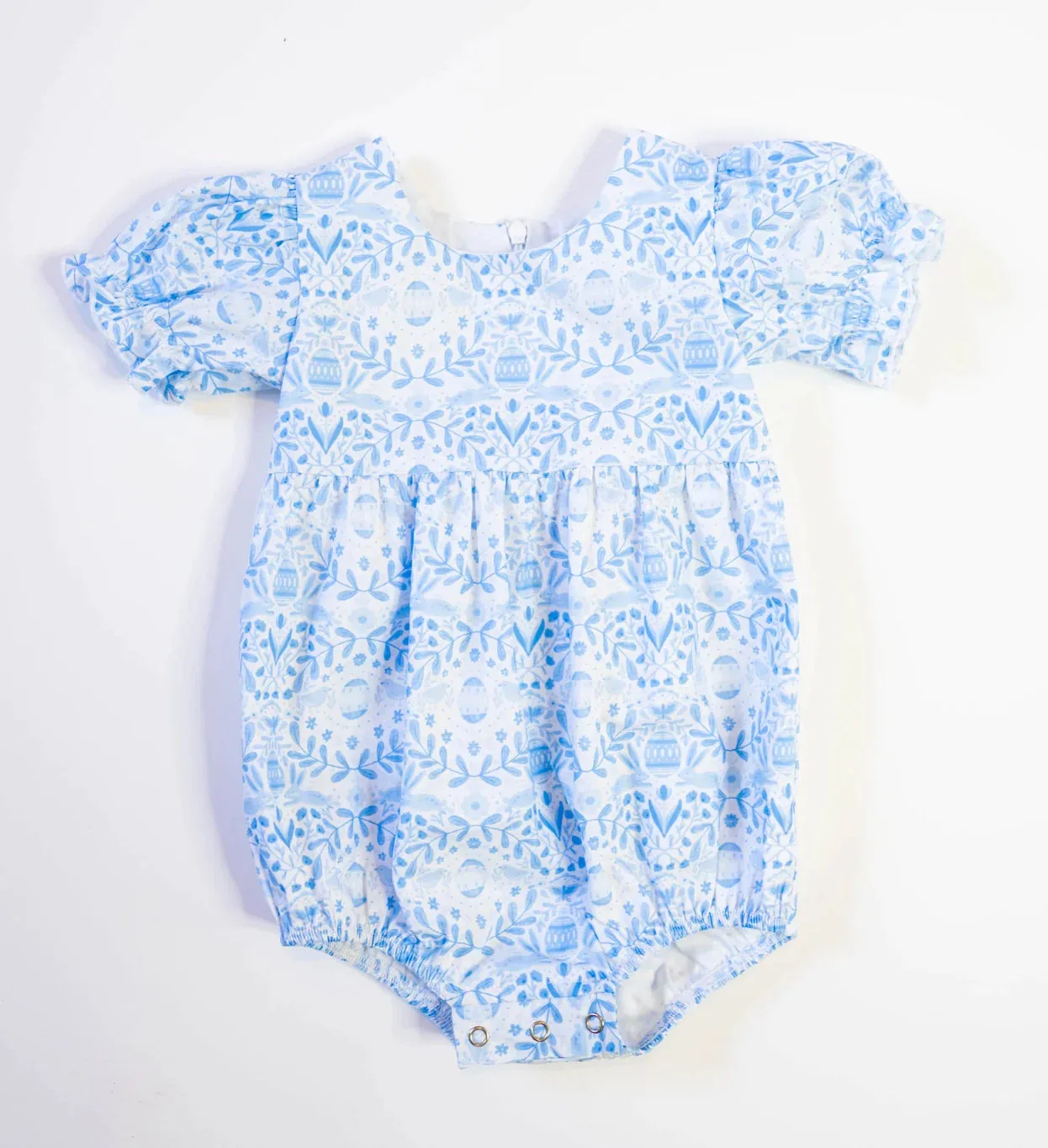 Quinn Poplin Romper in Blue Bunnies