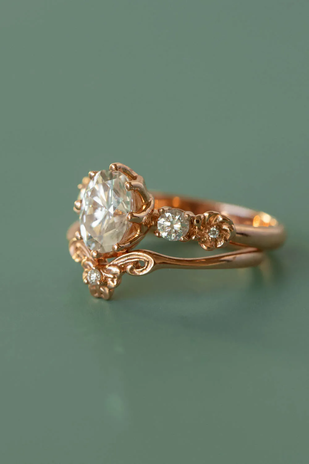 READY TO SHIP: Fiorella ring set in 14K rose gold, oval cut moissanite 8x6 mm, moissanites, RING SIZE - 5.75 US