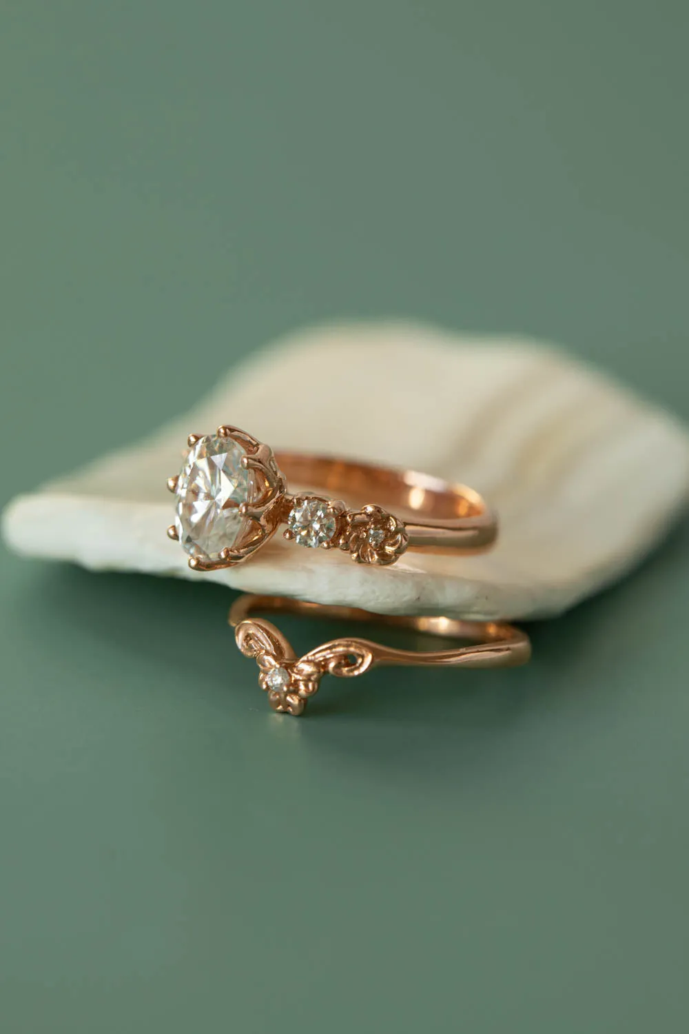 READY TO SHIP: Fiorella ring set in 14K rose gold, oval cut moissanite 8x6 mm, moissanites, RING SIZE - 5.75 US