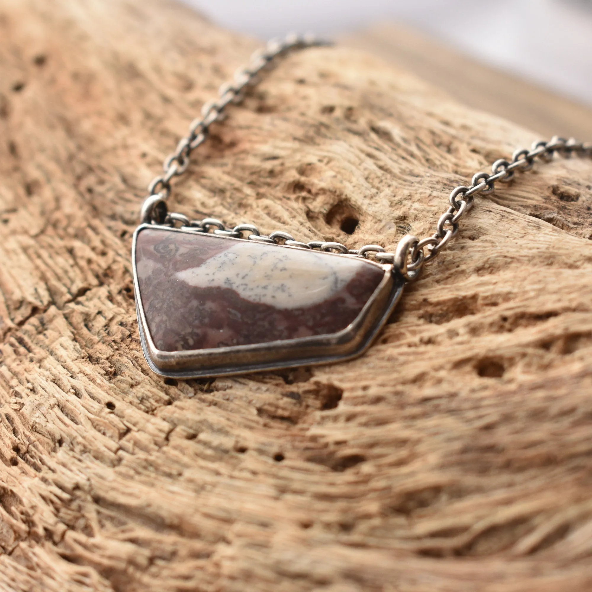 READY TO SHIP - Picasso Jasper Necklace - Pendant with Chain - .925 Sterling Silver Pendant - Ooak