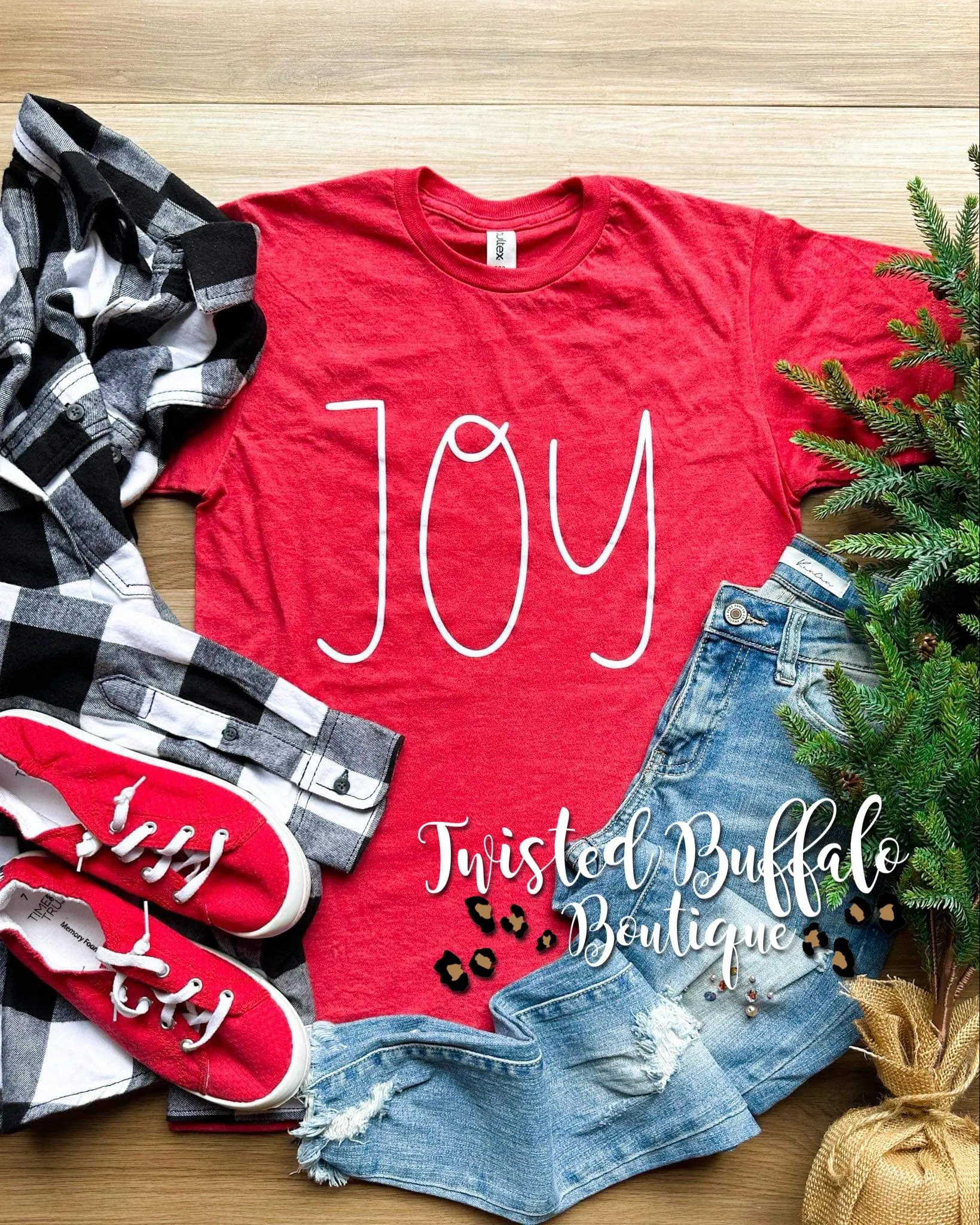 Red {WE'RE ALL ABOUT THAT JOY THIS CHRISTMAS} Red Crew Neck Tee