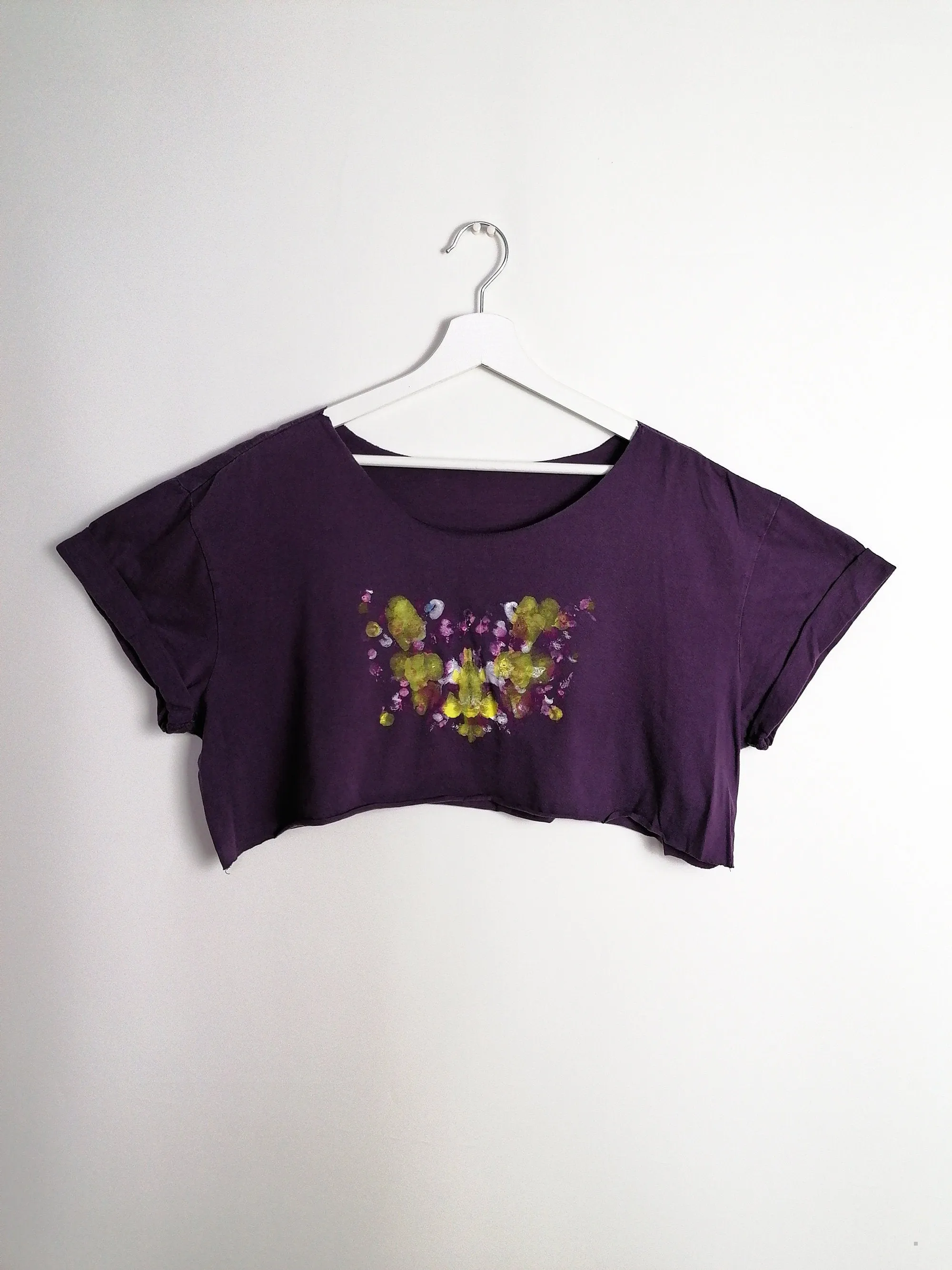 Reworked Hand-painted "Rorschach" Crop Top