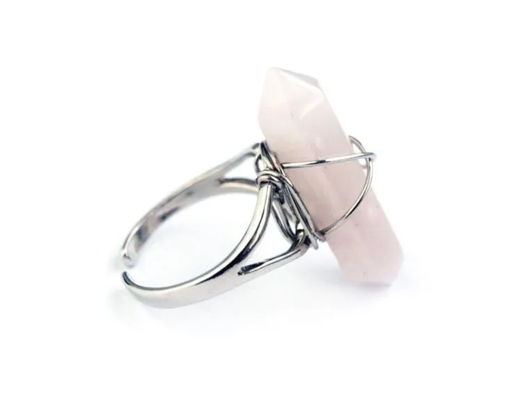 Rose Quartz Crystal Point Ring