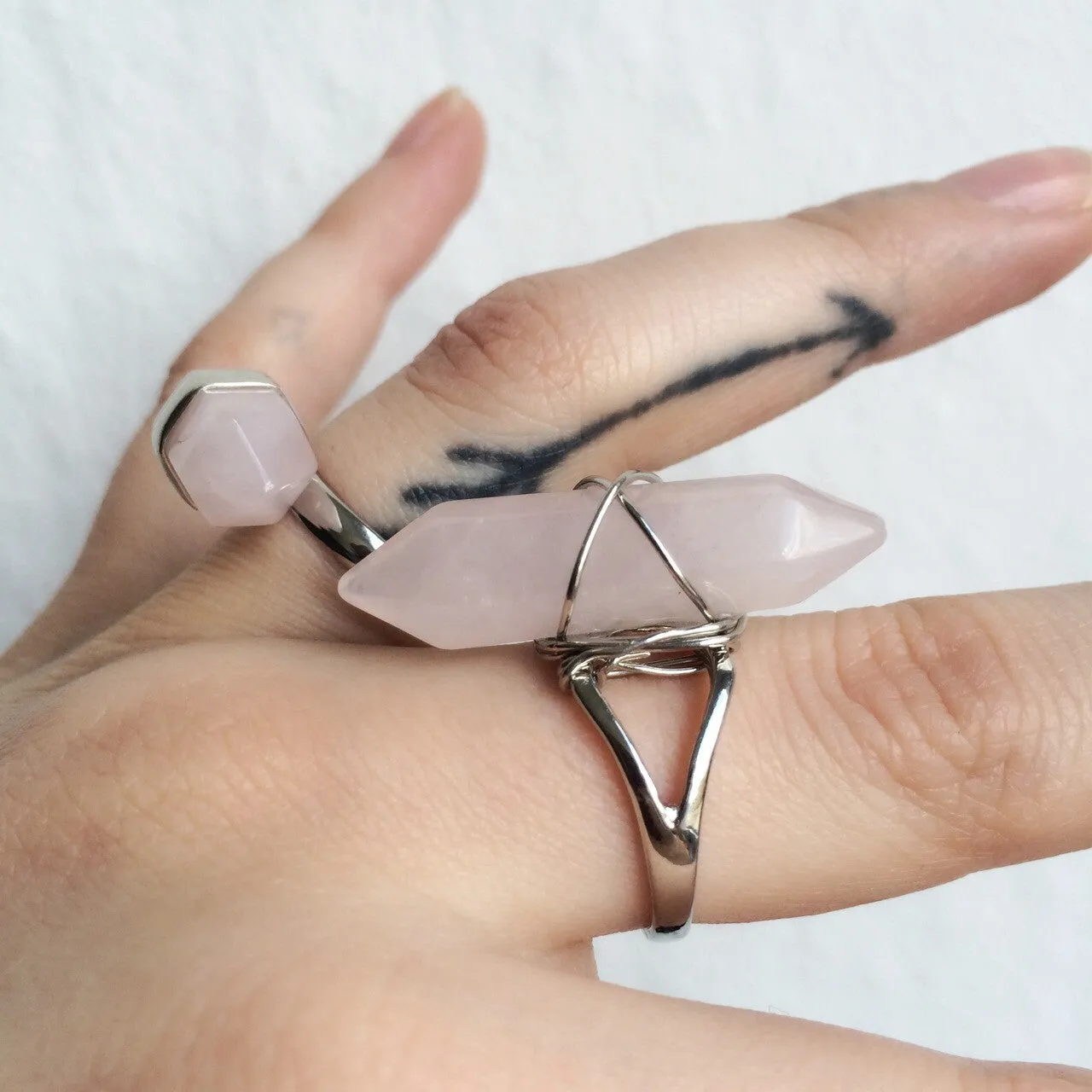 Rose Quartz Crystal Point Ring