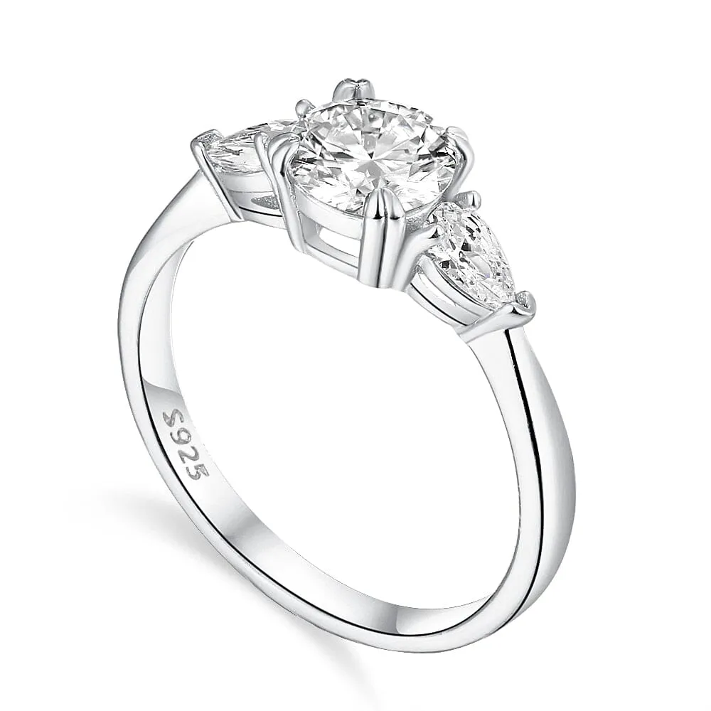 Round Diamond Solitaire Ring - 925 Sterling Silver