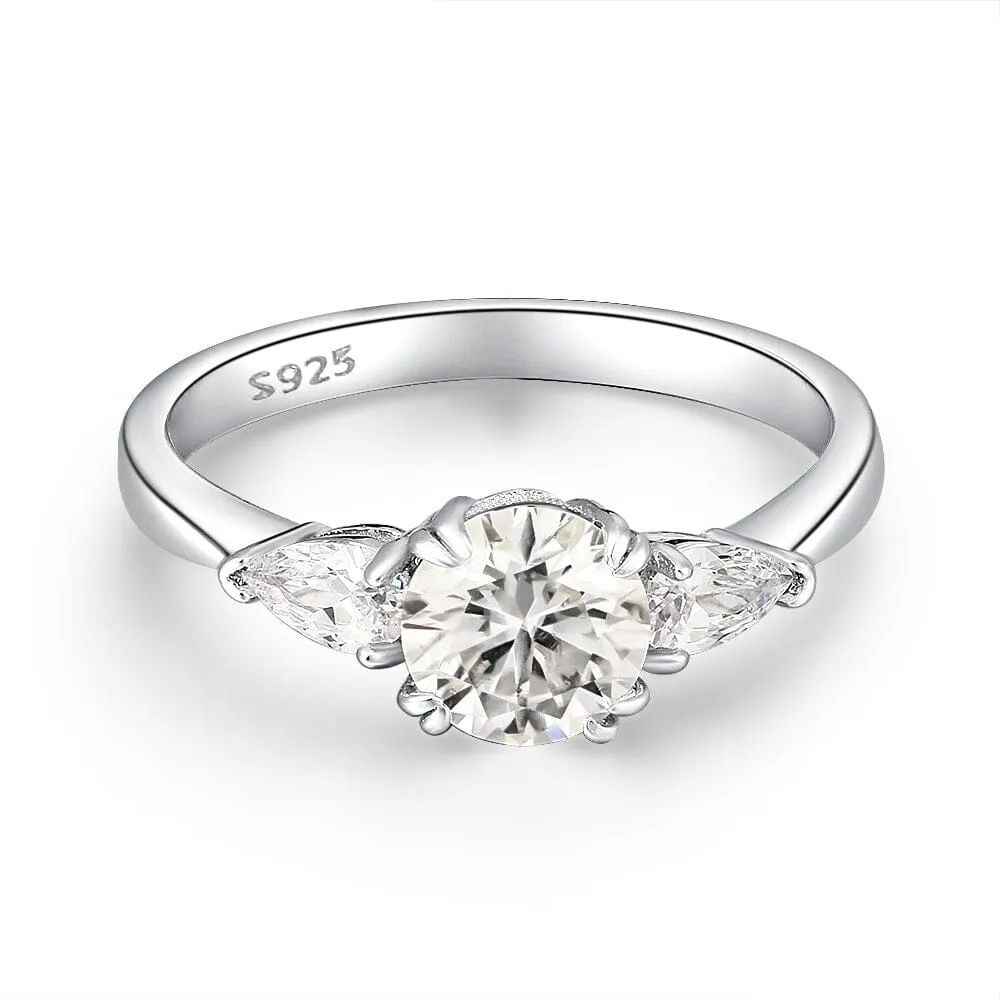 Round Diamond Solitaire Ring - 925 Sterling Silver