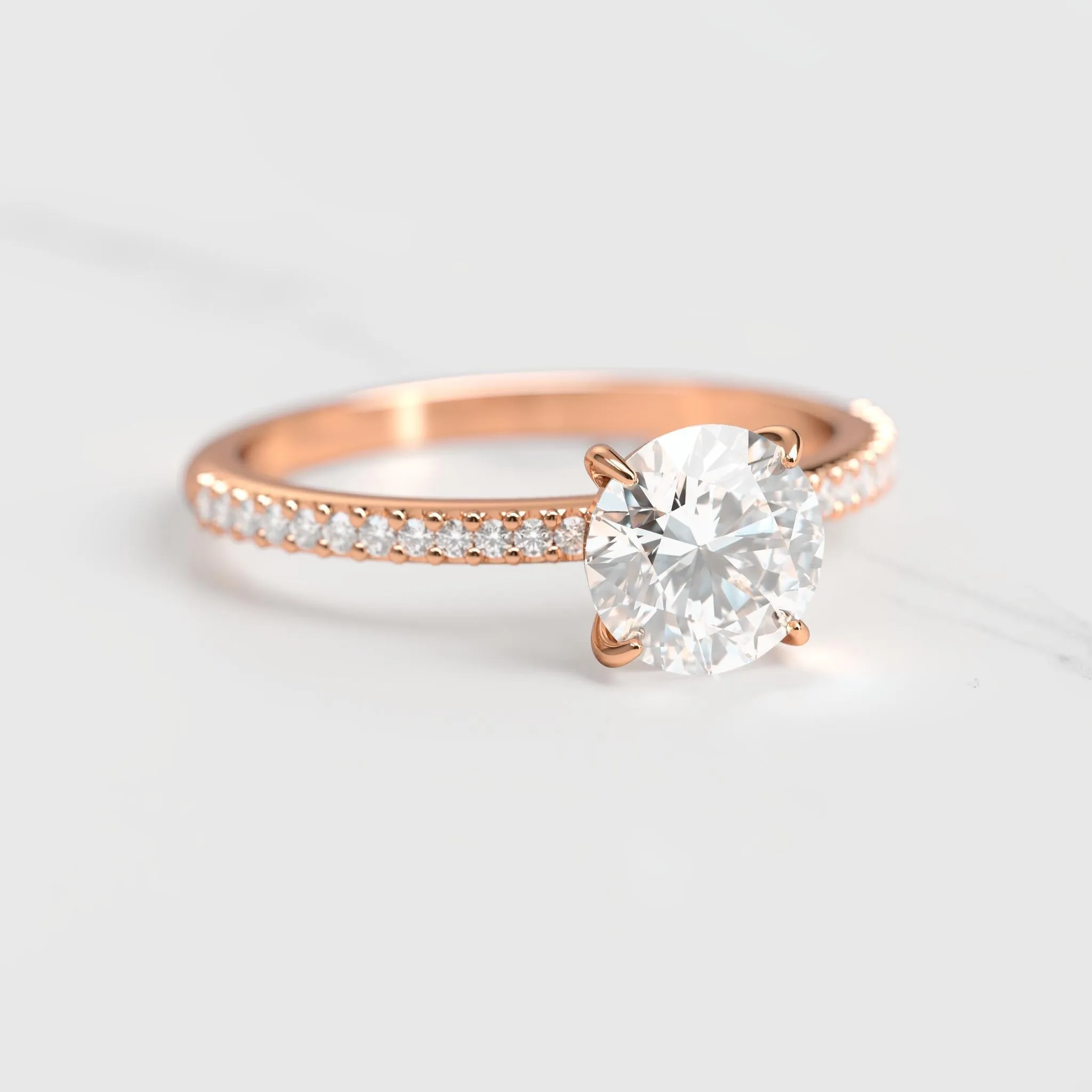 Round Half Pave Diamond Ring