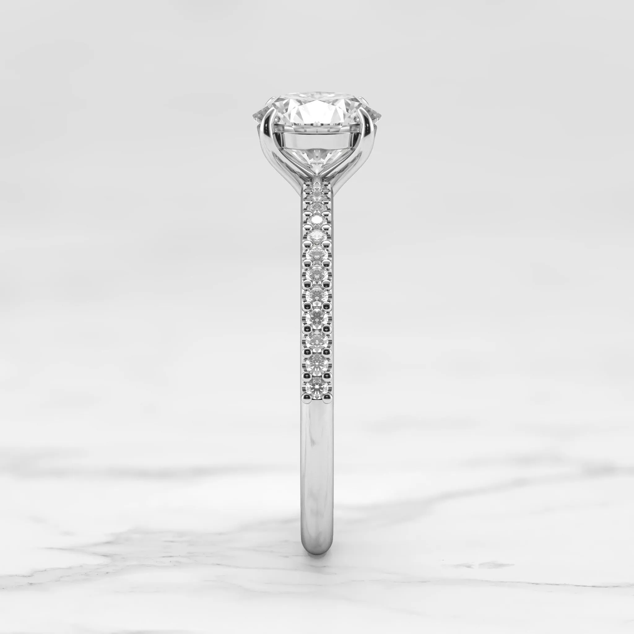 Round Half Pave Diamond Ring