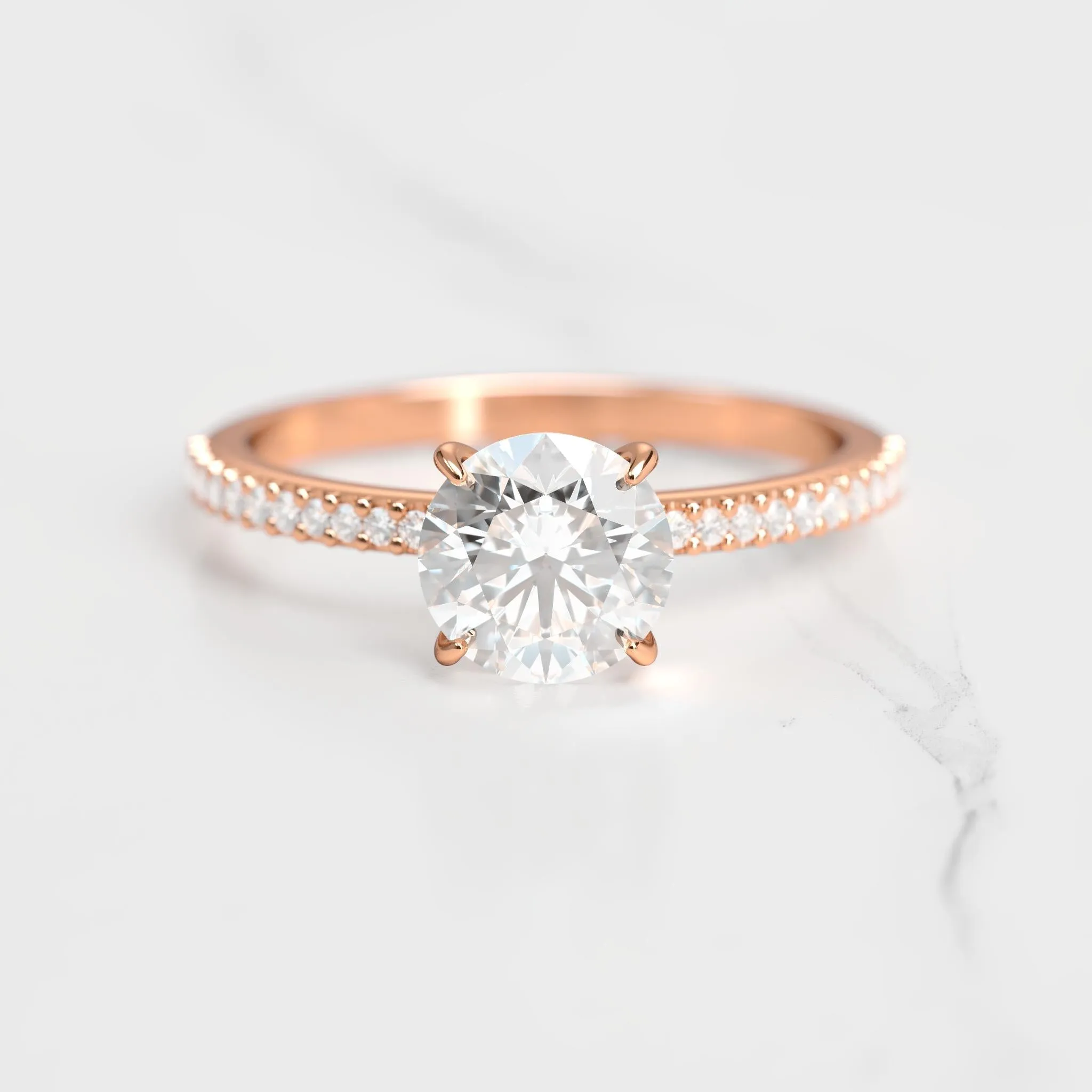 Round Half Pave Diamond Ring