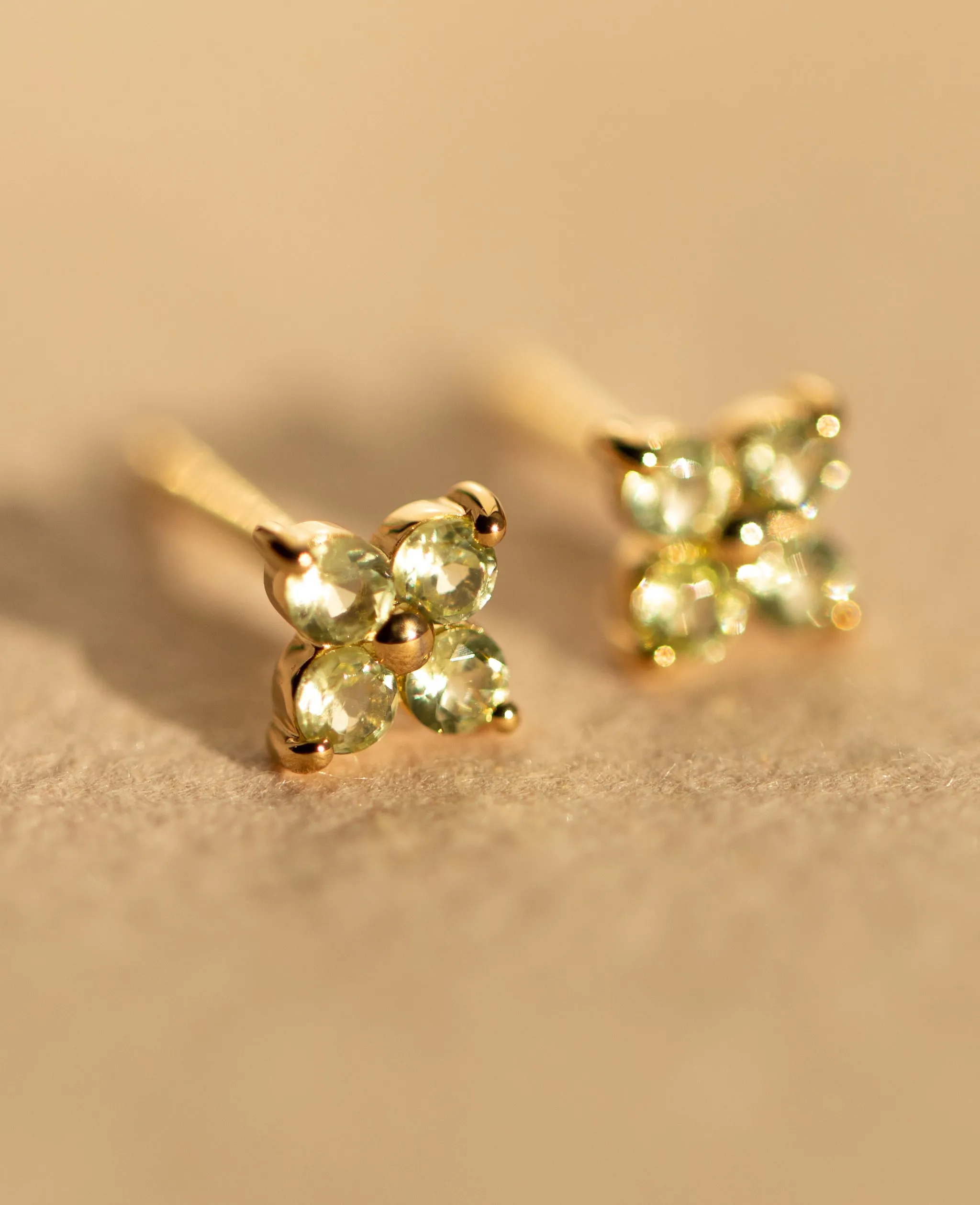 *SAMPLE SALE* Peridot Flower Studs Gold