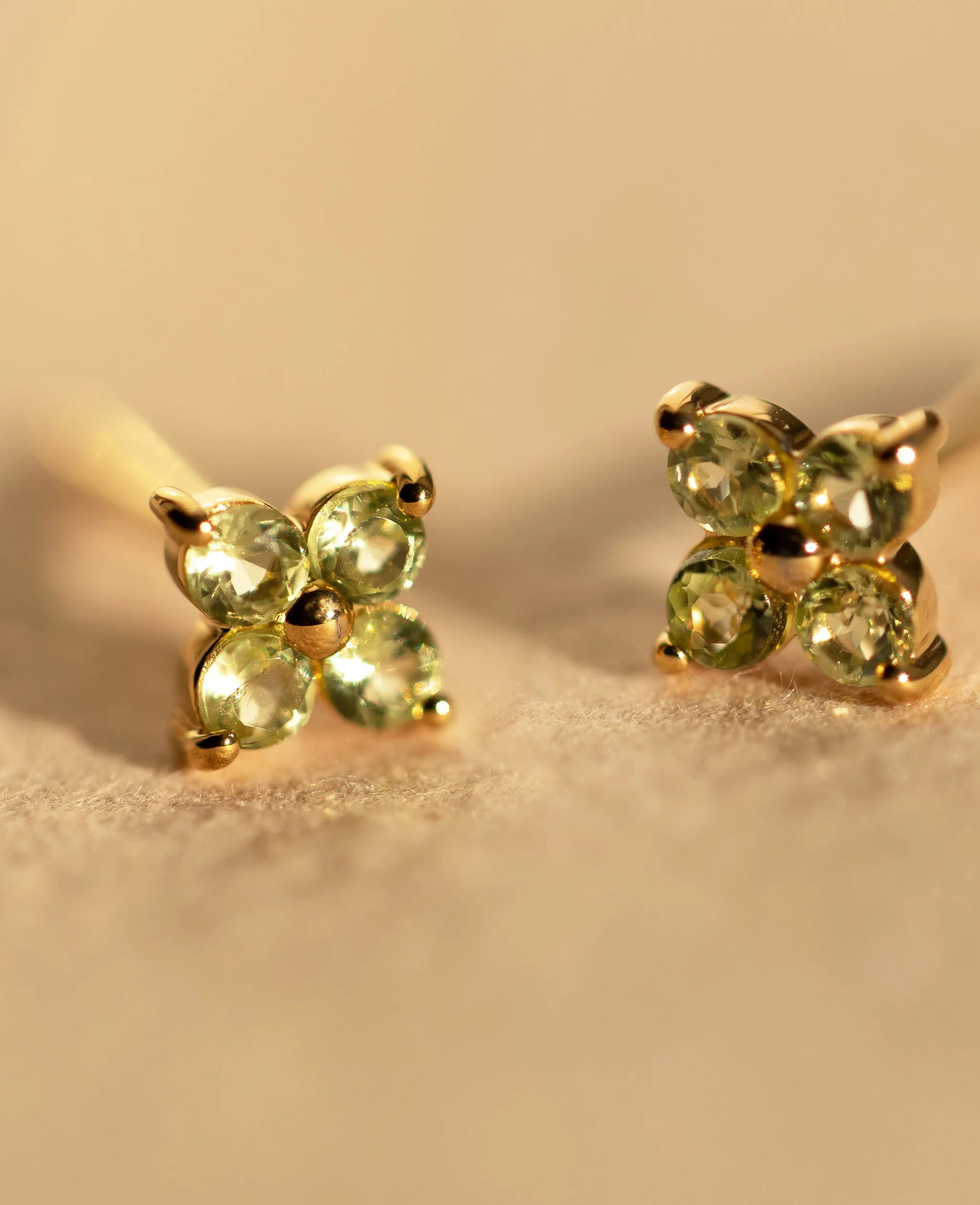 *SAMPLE SALE* Peridot Flower Studs Gold