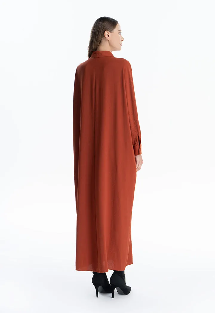 Self Fabric Button Oversized Batwing Maxi Dress