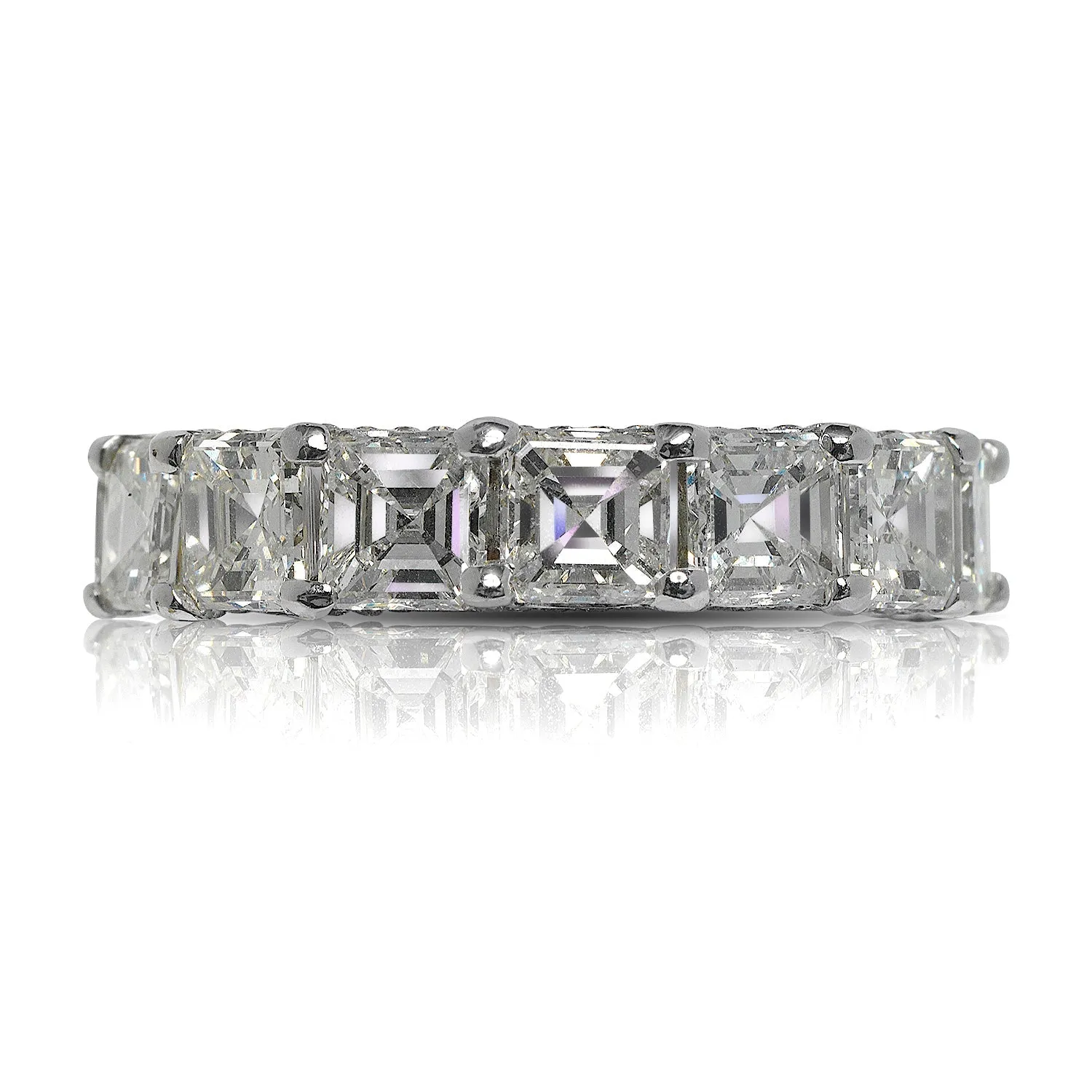 SER 8 Carat Asscher Cut Diamond Eternity Band in 18K White  Gold  Micro Pave Prong 50 pointer By Mike Nekta