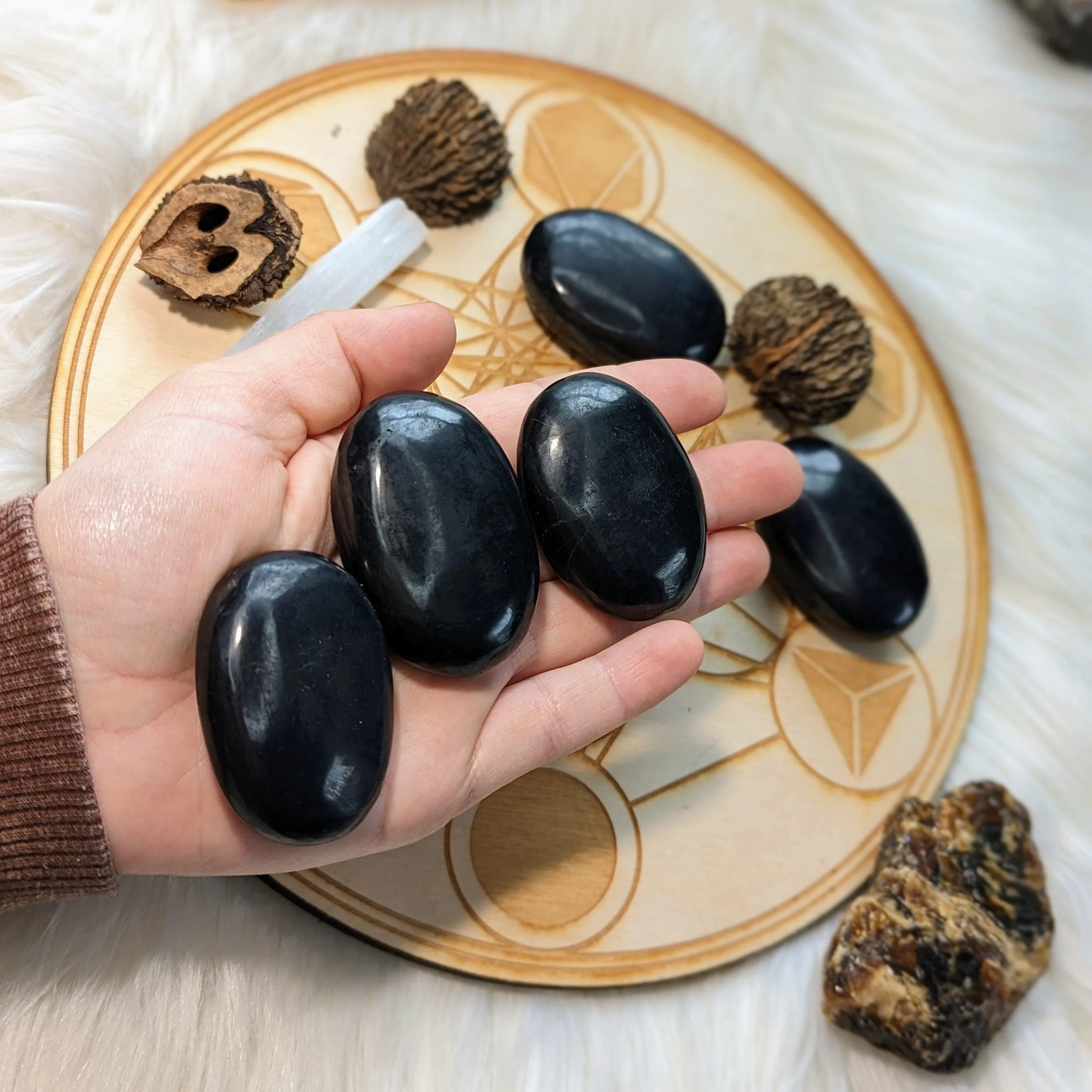 Shungite Palm Stone Carvings ~ protective and detoxifying