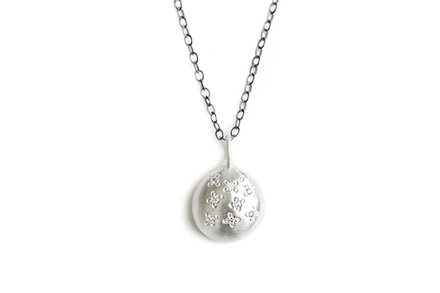 Silver Pebble   Diamond Necklace