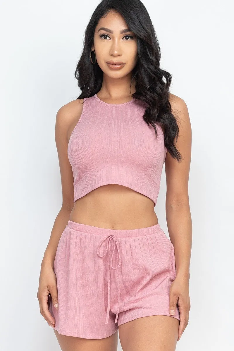 Soft Rib Crop Tank Top & Shorts Set