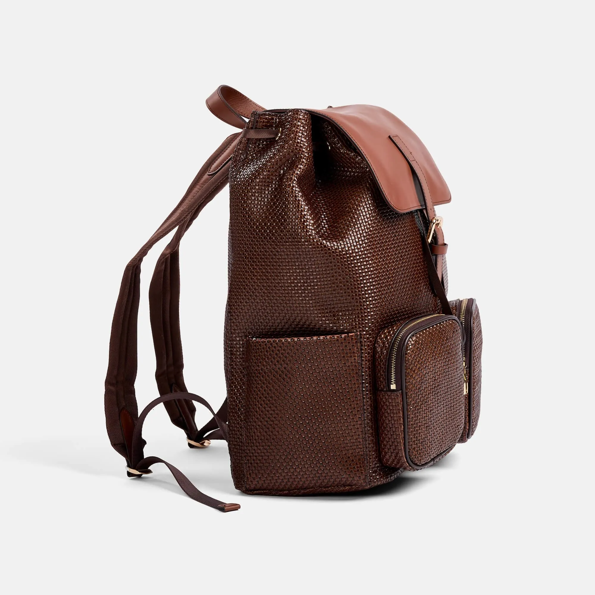 SOHO Woven Cognac Leather Backpack