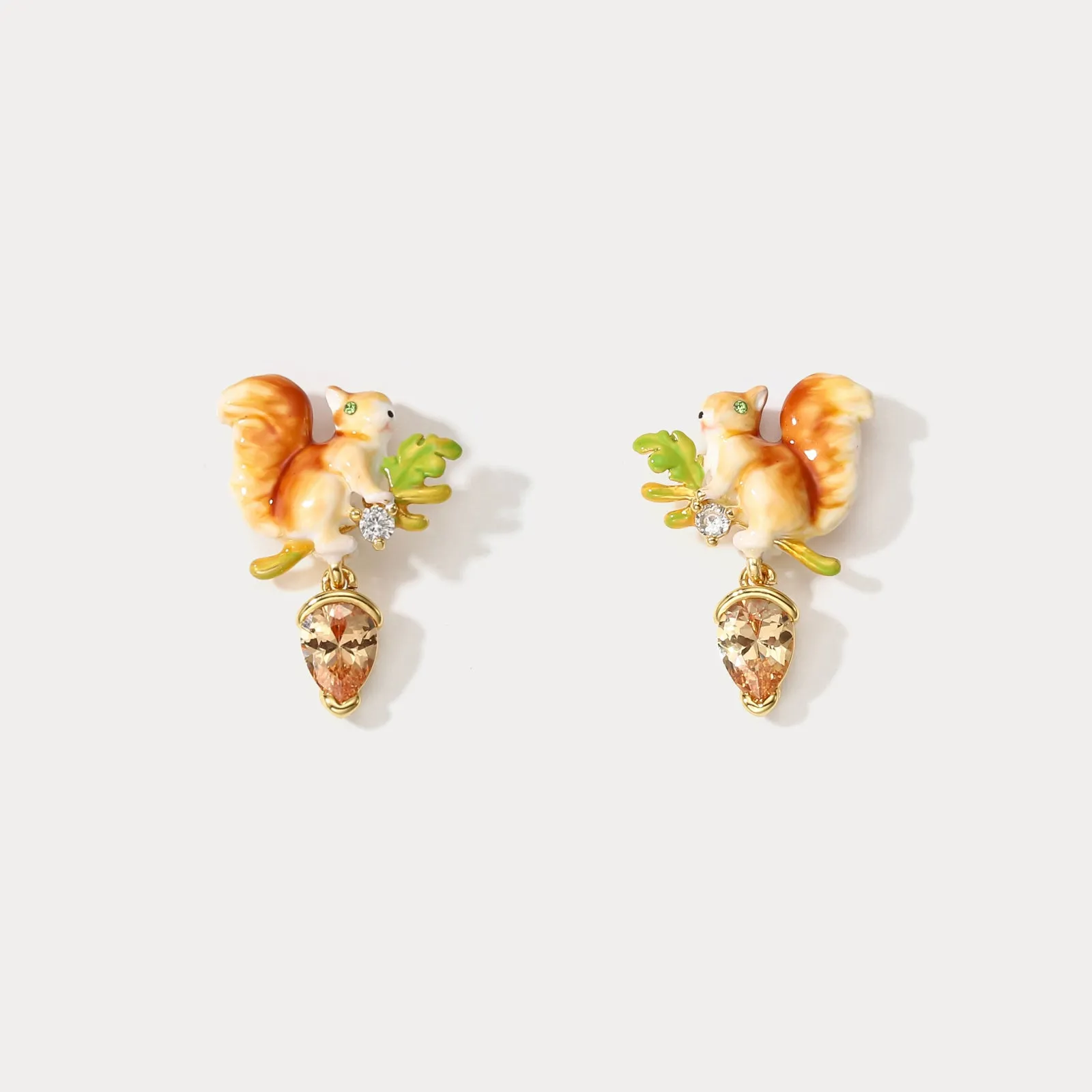 Squirrel Diamond Acorn Earrings