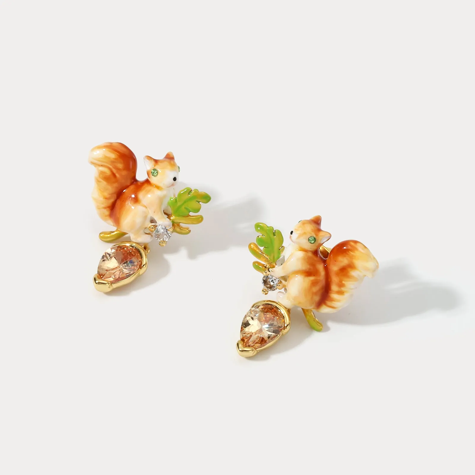 Squirrel Diamond Acorn Earrings