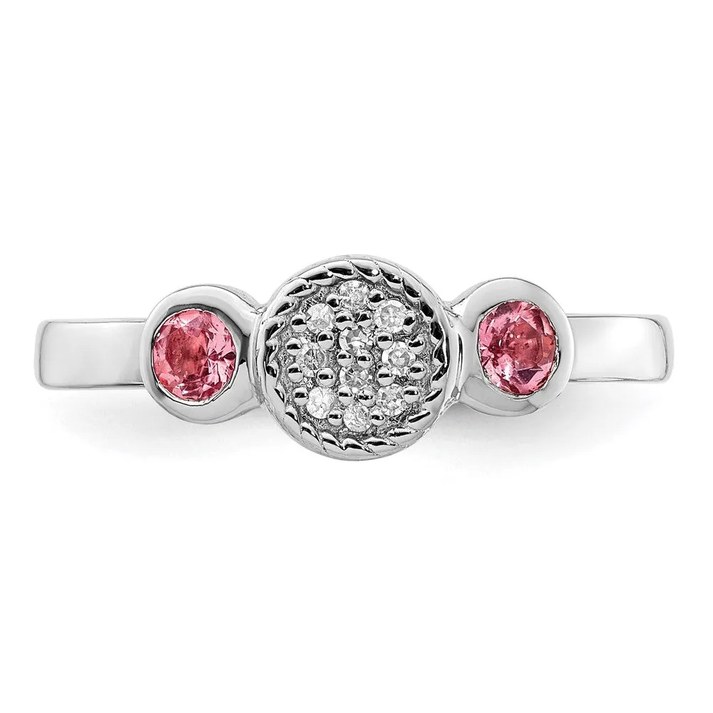 Stackable Expressions Double Round Pink Tourm. & Diamond Ring in Sterling Silver