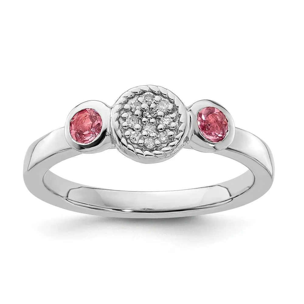 Stackable Expressions Double Round Pink Tourm. & Diamond Ring in Sterling Silver