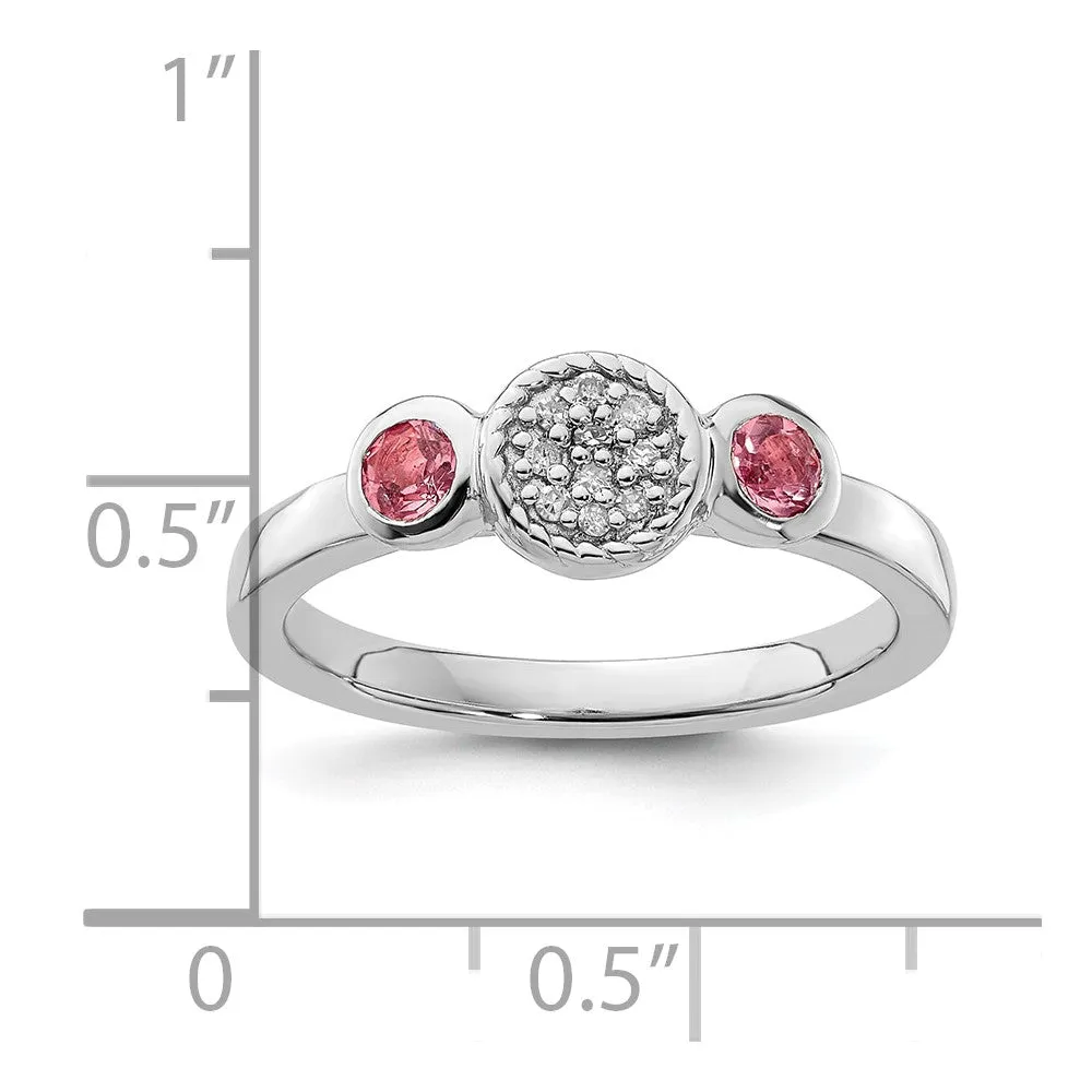 Stackable Expressions Double Round Pink Tourm. & Diamond Ring in Sterling Silver