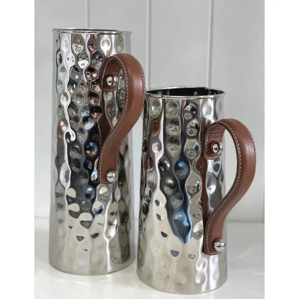 Stainless Steel Hammered Water Jug with Leather Handle