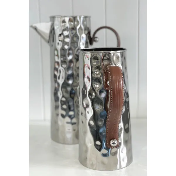 Stainless Steel Hammered Water Jug with Leather Handle