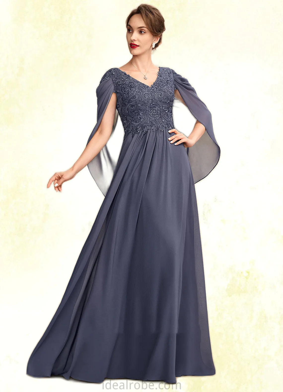 Tatiana A-Line V-neck Floor-Length Chiffon Lace Mother of the Bride Dress With Beading Sequins STK126P0015022