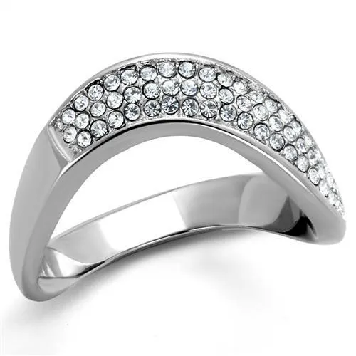 TK2181 High polished (no plating) Stainless Steel Ring with Top Grade Crystal in Clear