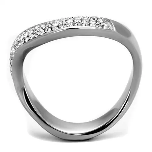 TK2181 High polished (no plating) Stainless Steel Ring with Top Grade Crystal in Clear