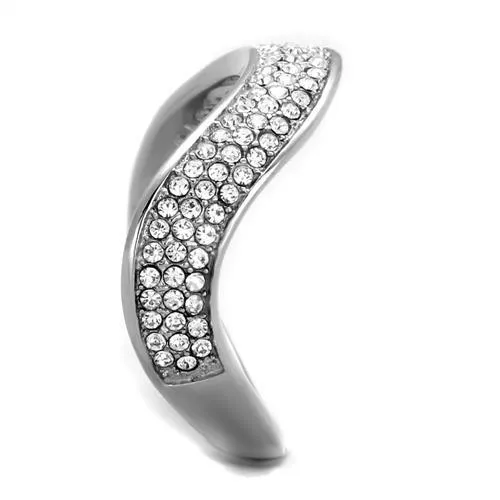 TK2181 High polished (no plating) Stainless Steel Ring with Top Grade Crystal in Clear