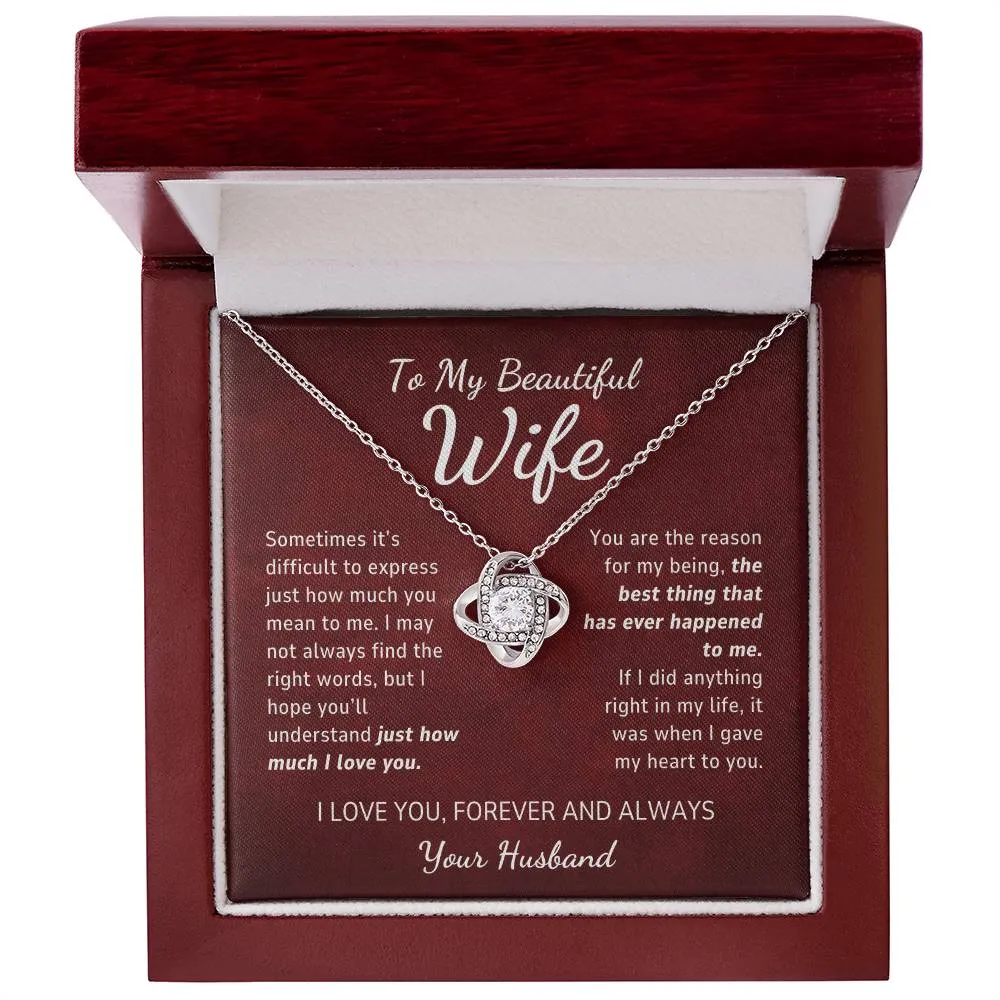 To My Wife Gift From Husband, Just How Much You Mean To Me, Love Knot Pendant Necklace