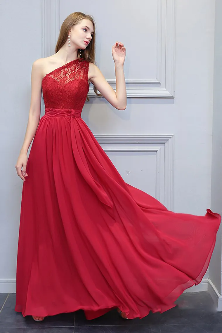 Tori Natural Waist Chiffon Floor Length A-Line/Princess Sleeveless One Shoulder Bridesmaid Dresses