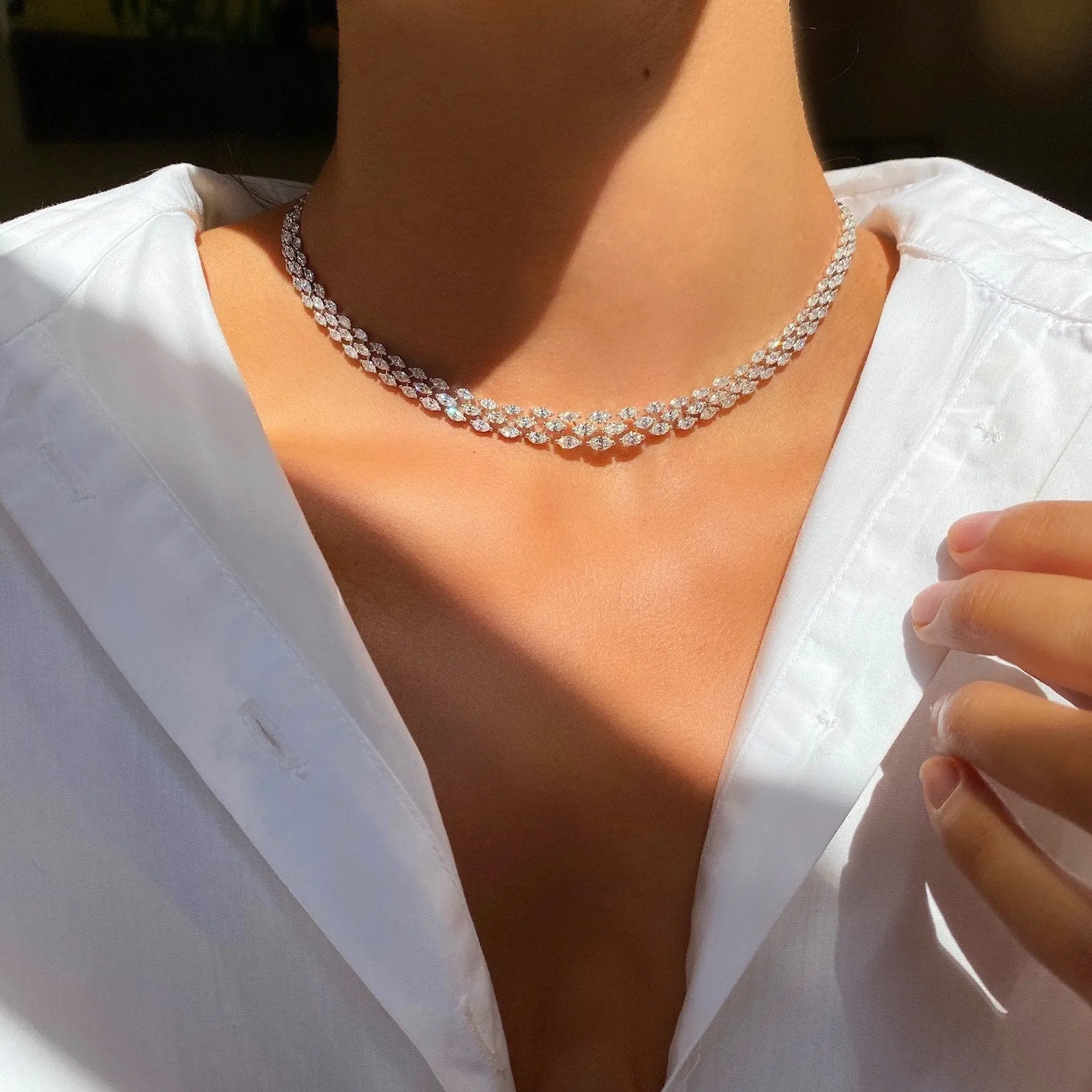 Triple Row Marquise Diamond Necklace