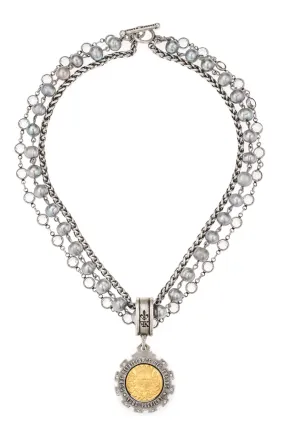 Triple Stranded Silver Pearl Necklace