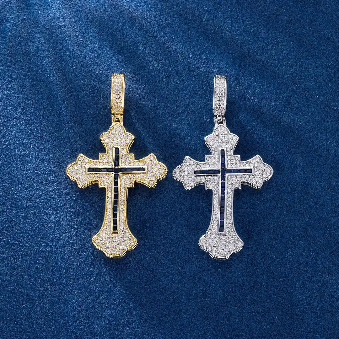 Two Tone Clustered Cross Pendant