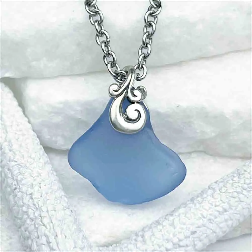 Unique Cornflower Blue Sea Glass Pendant | #5165